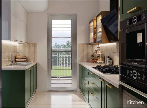 Modular kitchen interior at Ashiana Aaroham apartment