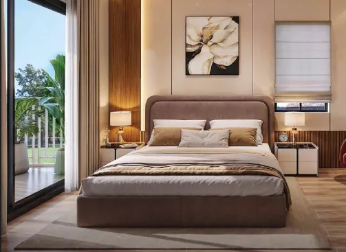 Master bedroom interior at Ashiana Aaroham apartment