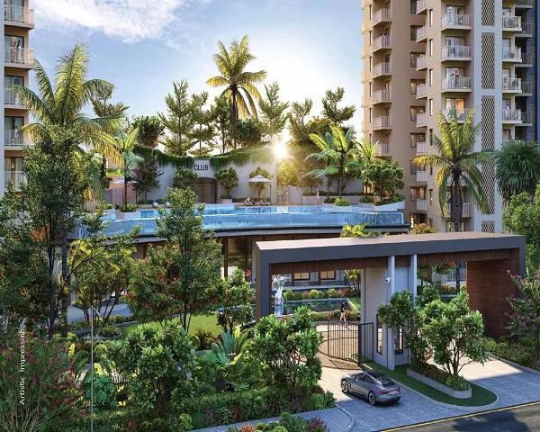 Aerial view of Ashiana Aaroham residential towers and landscaped grounds, Sector 80 Manesar Gurgaon