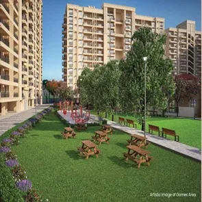 Outdoor leisure and games area surrounded by landscaped gardens