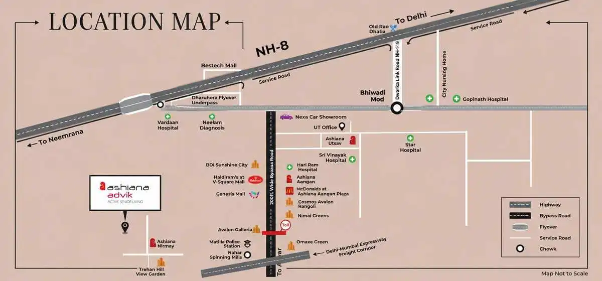 Map showing Ashiana Advik location in Sector 39, Thada, off Alwar Road, Bhiwadi