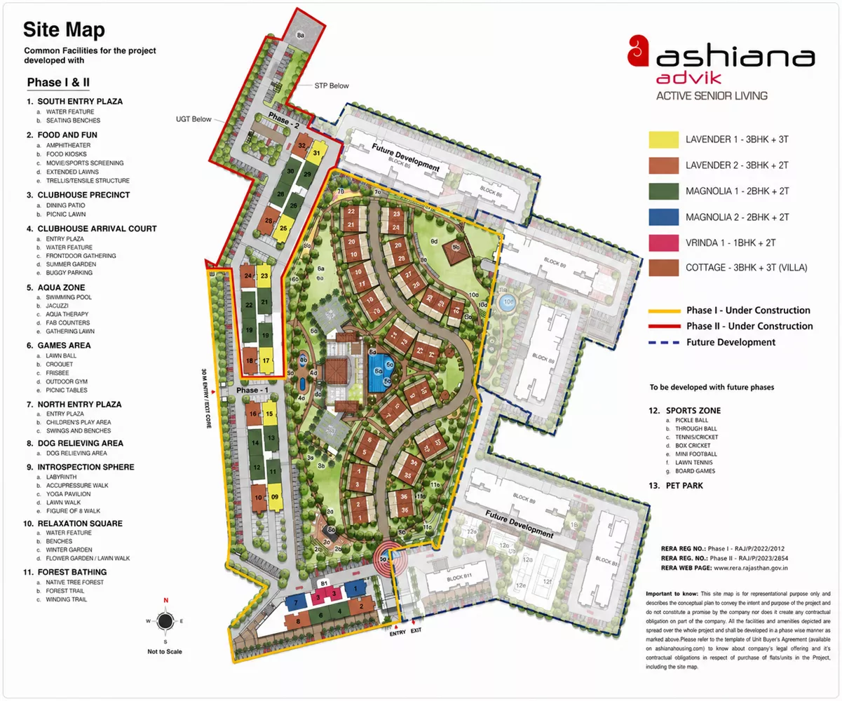 Ashiana Advik master plan showing towers, villas, clubhouse and green precincts