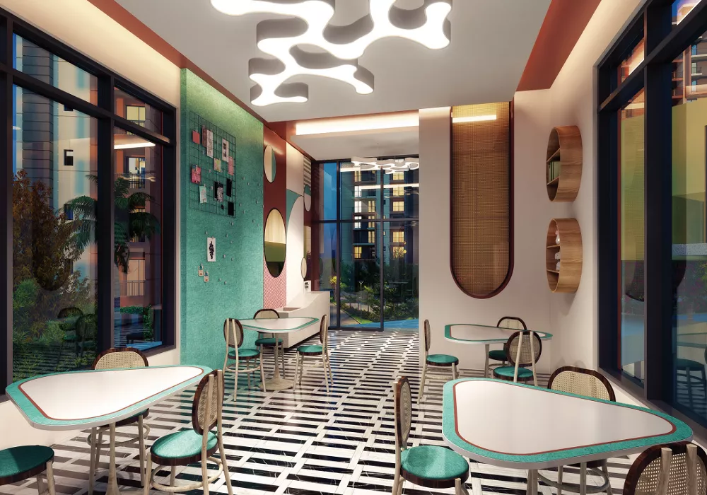 Ashiana Amarah modern indoor cafe and lounge for residents